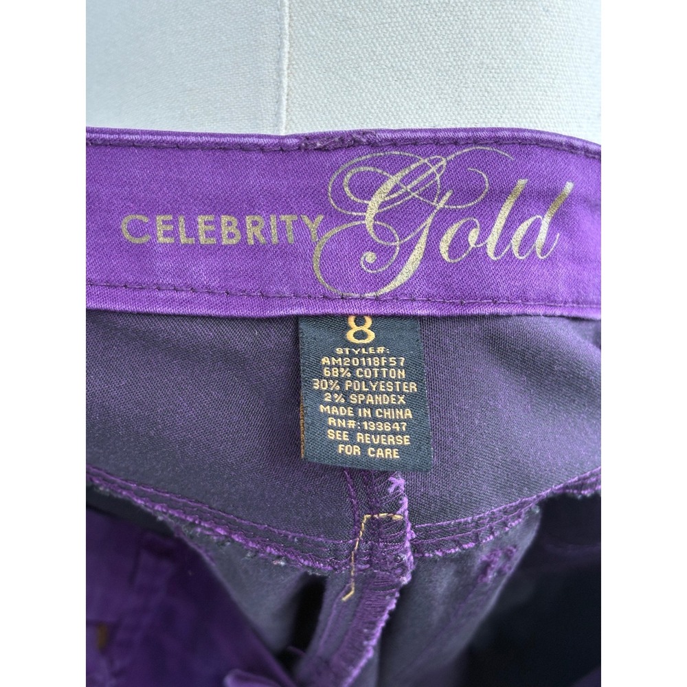 Celebrity Gold Skinny Pants Purple Stretch Mid Rise 8 - Picture 6 of 7
